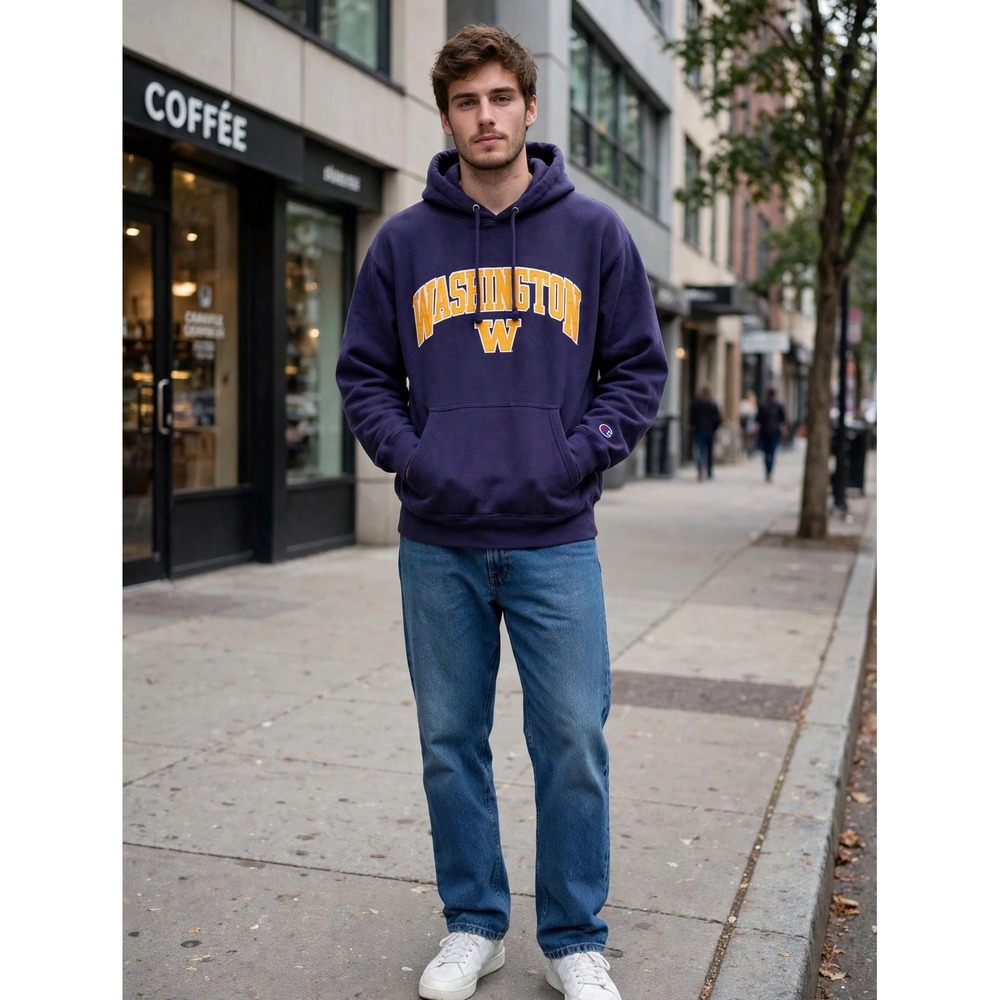 Champion Reverse Weave Washington Hoodie Purple Mens Large University Sweatshirt